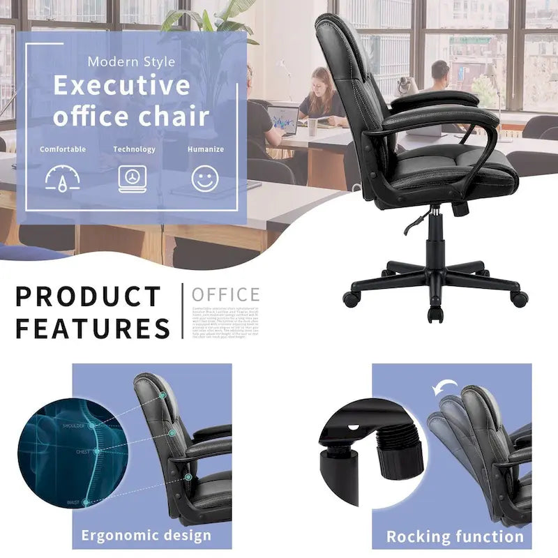 Homall Sedia direzionale marrone in pelle PU di alta qualità, con imbottitura spessa, sedia ergonomica, sedia da ufficio e commerciale con schienale medio