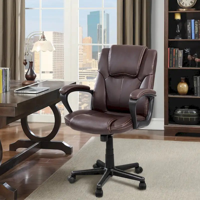 Homall Sedia direzionale marrone in pelle PU di alta qualità, con imbottitura spessa, sedia ergonomica, sedia da ufficio e commerciale con schienale medio