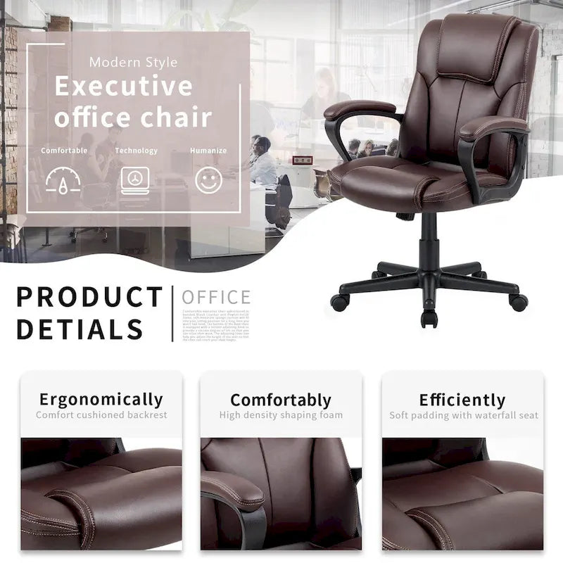 Homall Sedia direzionale marrone in pelle PU di alta qualità, con imbottitura spessa, sedia ergonomica, sedia da ufficio e commerciale con schienale medio