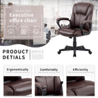 Homall Sedia direzionale marrone in pelle PU di alta qualità, con imbottitura spessa, sedia ergonomica, sedia da ufficio e commerciale con schienale medio