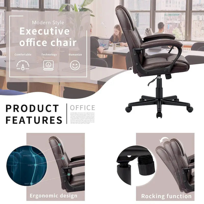 Homall Sedia direzionale marrone in pelle PU di alta qualità, con imbottitura spessa, sedia ergonomica, sedia da ufficio e commerciale con schienale medio