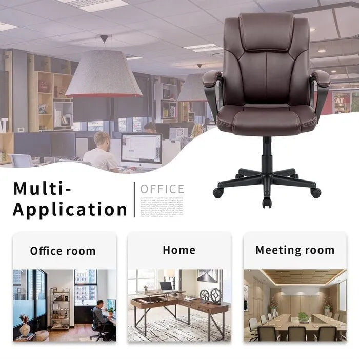 Homall Sedia direzionale marrone in pelle PU di alta qualità, con imbottitura spessa, sedia ergonomica, sedia da ufficio e commerciale con schienale medio