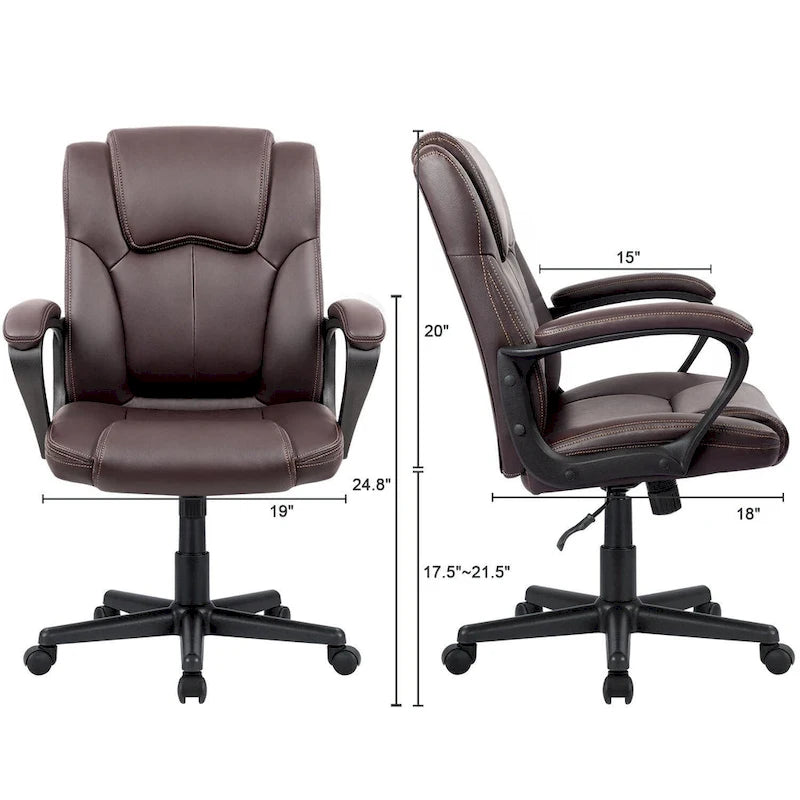 Homall Sedia direzionale marrone in pelle PU di alta qualità, con imbottitura spessa, sedia ergonomica, sedia da ufficio e commerciale con schienale medio