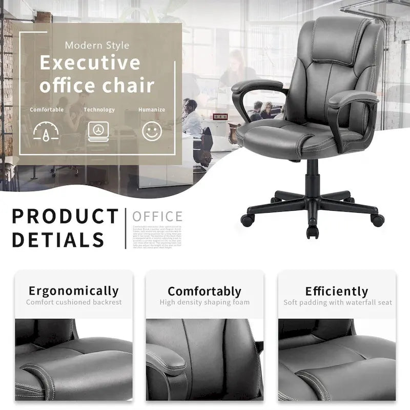 Homall Sedia direzionale marrone in pelle PU di alta qualità, con imbottitura spessa, sedia ergonomica, sedia da ufficio e commerciale con schienale medio