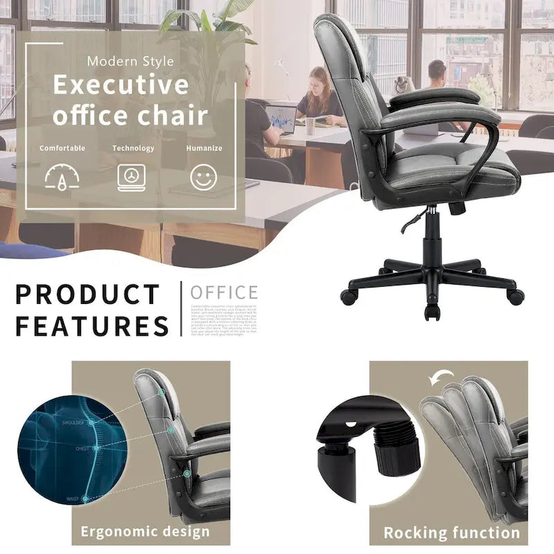 Homall Sedia direzionale marrone in pelle PU di alta qualità, con imbottitura spessa, sedia ergonomica, sedia da ufficio e commerciale con schienale medio