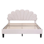 Letto Imbottito con Piattaforma in Velluto Rosso Fagiolo / Beige con Testiera a Fiori, Matrimoniale Francese/Matrimoniale
