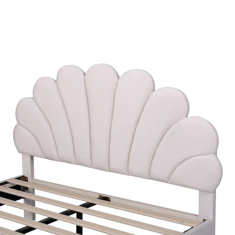 Letto Imbottito con Piattaforma in Velluto Rosso Fagiolo / Beige con Testiera a Fiori, Matrimoniale Francese/Matrimoniale