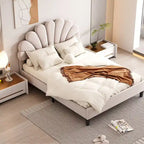 Letto Imbottito con Piattaforma in Velluto Rosso Fagiolo / Beige con Testiera a Fiori, Matrimoniale Francese/Matrimoniale