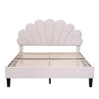 Letto Imbottito con Piattaforma in Velluto Rosso Fagiolo / Beige con Testiera a Fiori, Matrimoniale Francese/Matrimoniale