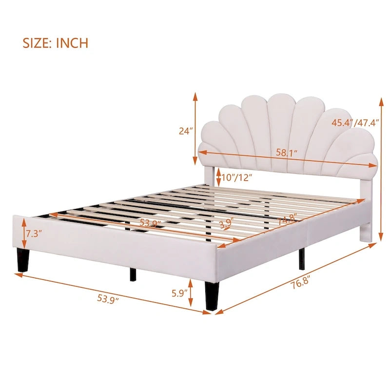 Letto Imbottito con Piattaforma in Velluto Rosso Fagiolo / Beige con Testiera a Fiori, Matrimoniale Francese/Matrimoniale