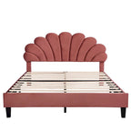 Letto Imbottito con Piattaforma in Velluto Rosso Fagiolo / Beige con Testiera a Fiori, Matrimoniale Francese/Matrimoniale