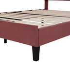 Letto Imbottito con Piattaforma in Velluto Rosso Fagiolo / Beige con Testiera a Fiori, Matrimoniale Francese/Matrimoniale