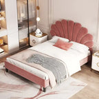 Letto Imbottito con Piattaforma in Velluto Rosso Fagiolo / Beige con Testiera a Fiori, Matrimoniale Francese/Matrimoniale