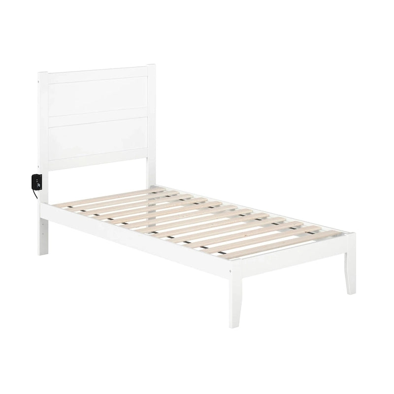 Letto a piattaforma in stile Mid-Century, bianco, una piazza