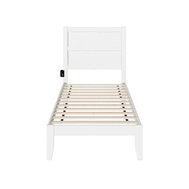 Letto a piattaforma in stile Mid-Century, bianco, una piazza