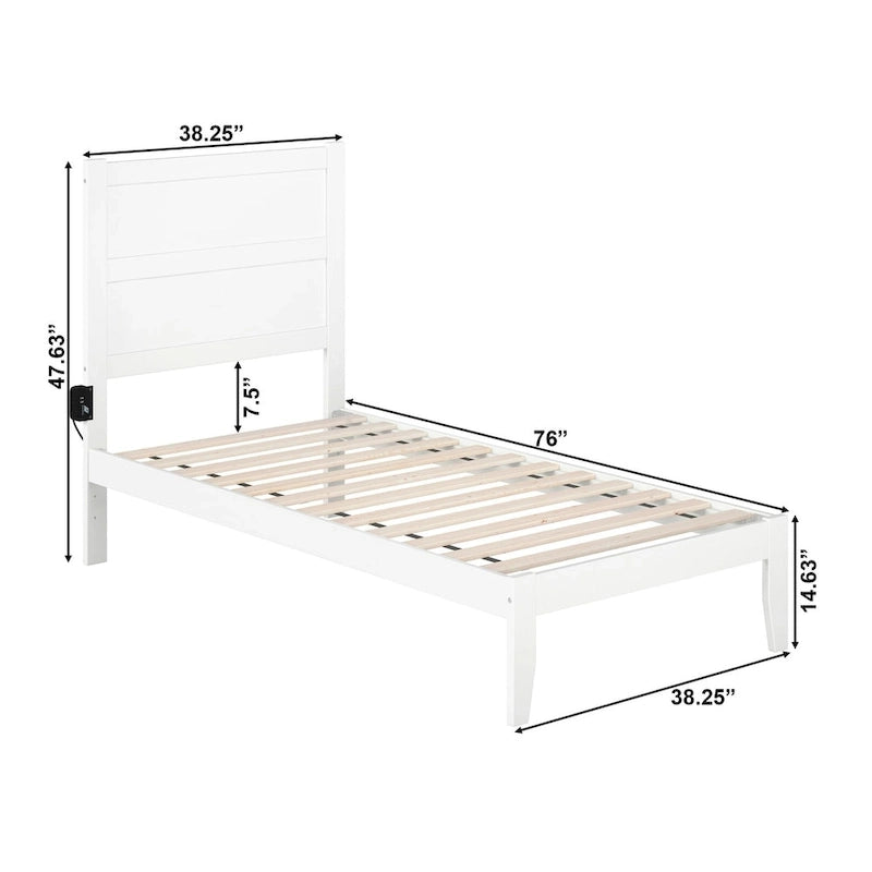 Letto a piattaforma in stile Mid-Century, bianco, una piazza