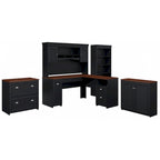 Scrivania a L multicolore con credenza e contenitore – 5 pezzi, 1 persona