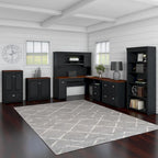 Scrivania a L multicolore con credenza e contenitore – 5 pezzi, 1 persona