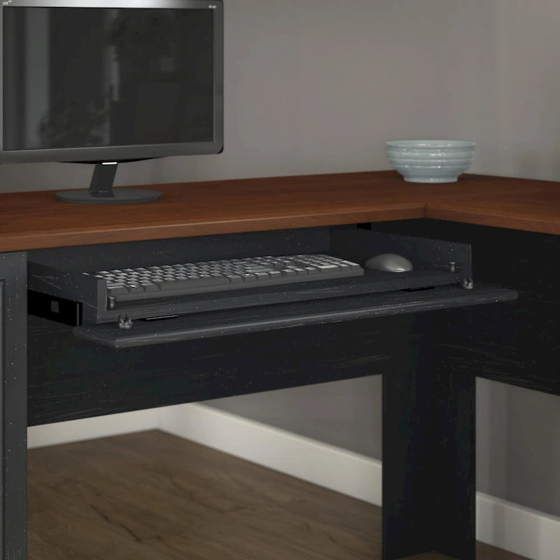 Scrivania a L multicolore con credenza e contenitore – 5 pezzi, 1 persona