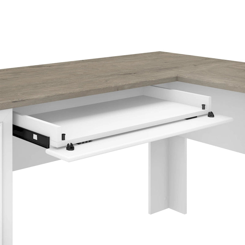 Scrivania a L multicolore con credenza e contenitore – 5 pezzi, 1 persona