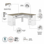 Scrivania a L multicolore con credenza e contenitore – 5 pezzi, 1 persona