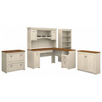 Scrivania a L multicolore con credenza e contenitore – 5 pezzi, 1 persona