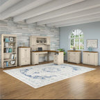 Scrivania a L multicolore con credenza e contenitore – 5 pezzi, 1 persona