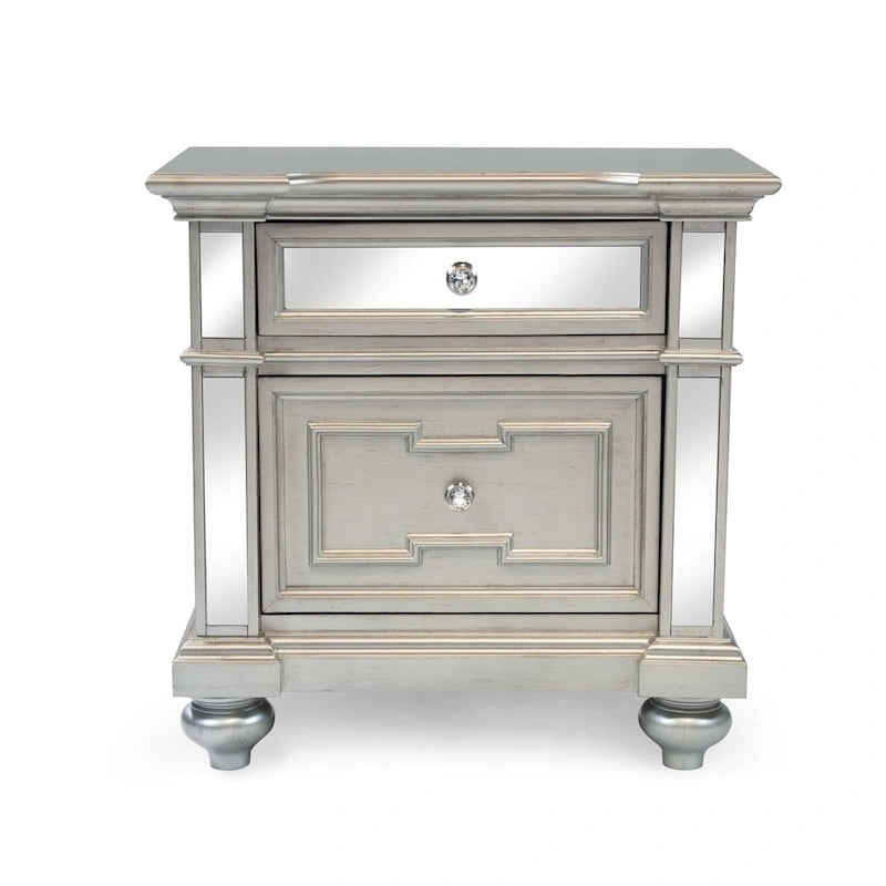 Comodino a 2 cassetti stile Silver Glam