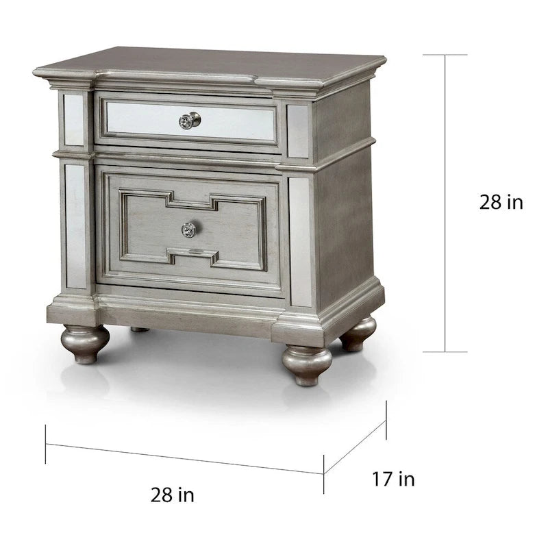 Comodino a 2 cassetti stile Silver Glam