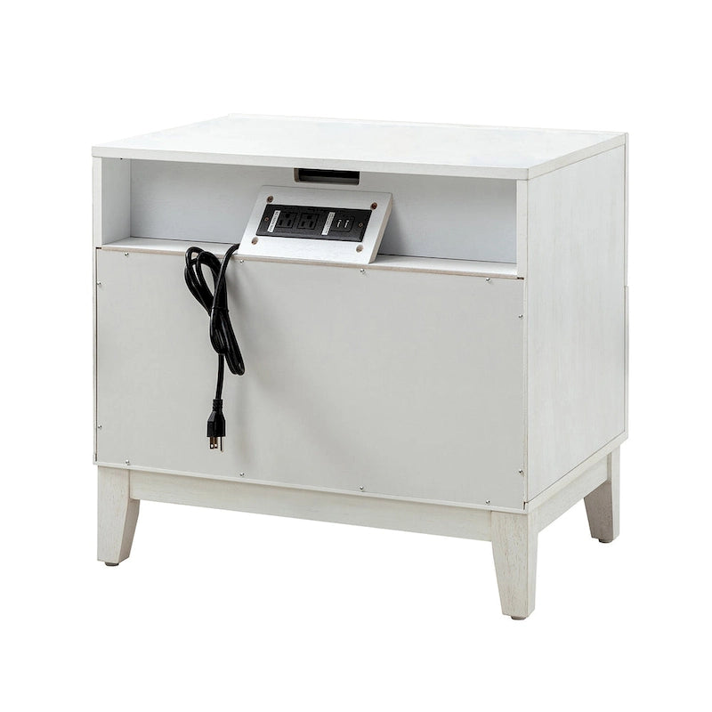 Comodino a 2 cassetti Mid-Century con stazione di ricarica (Noce/Nero/Bianco/Seadrift, set da 2)