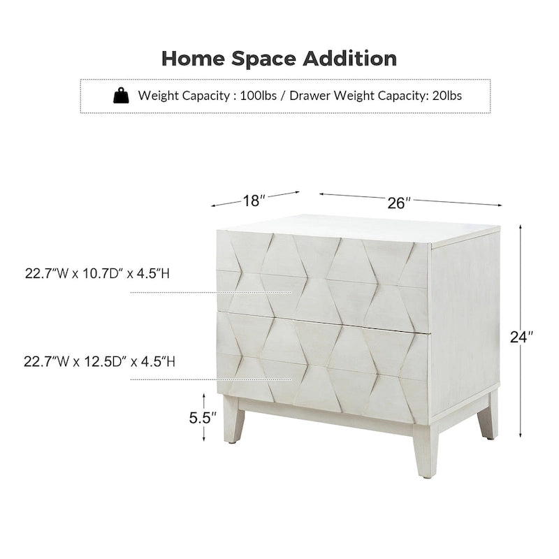 Comodino a 2 cassetti Mid-Century con stazione di ricarica (Noce/Nero/Bianco/Seadrift, set da 2)