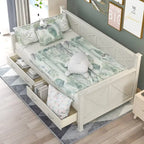 Letto a Giorno Rustico con Struttura a X Bianco Crema con Cassetti, Singolo, 1 Persona