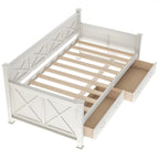 Letto a Giorno Rustico con Struttura a X Bianco Crema con Cassetti, Singolo, 1 Persona