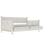Letto a Giorno Rustico con Struttura a X Bianco Crema con Cassetti, Singolo, 1 Persona