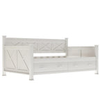 Letto a Giorno Rustico con Struttura a X Bianco Crema con Cassetti, Singolo, 1 Persona