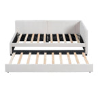 Divano Letto in Lino Beige Semichiuso con Letto Estraibile, 2 Posti