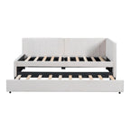 Divano Letto in Lino Beige Semichiuso con Letto Estraibile, 2 Posti