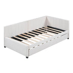 Divano Letto in Lino Beige Semichiuso con Letto Estraibile, 2 Posti