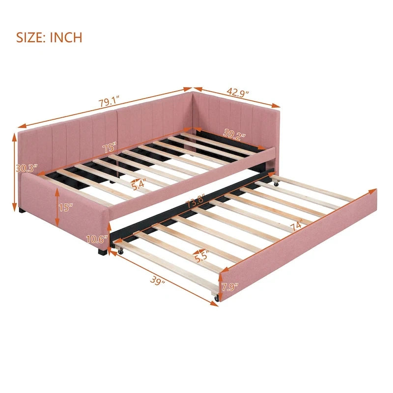 Divano Letto in Lino Beige Semichiuso con Letto Estraibile, 2 Posti