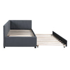 Divano Letto in Lino Beige Semichiuso con Letto Estraibile, 2 Posti