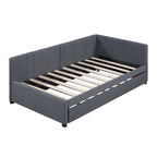 Divano Letto in Lino Beige Semichiuso con Letto Estraibile, 2 Posti