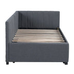 Divano Letto in Lino Beige Semichiuso con Letto Estraibile, 2 Posti