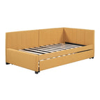 Divano Letto in Lino Beige Semichiuso con Letto Estraibile, 2 Posti