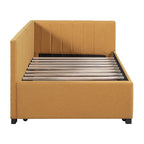 Divano Letto in Lino Beige Semichiuso con Letto Estraibile, 2 Posti