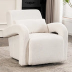 Poltrona singola in tessuto Teddy bianco, braccioli curvi