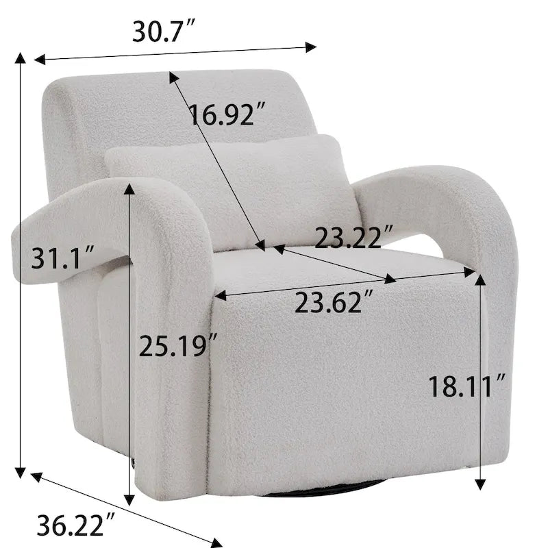 Poltrona singola in tessuto Teddy bianco, braccioli curvi