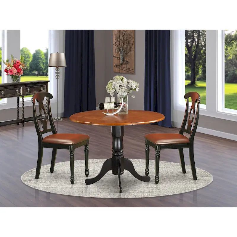 Set da pranzo rotondo con ante a ribalta Black & Cherry, sedie in similpelle (2 o 4 posti)