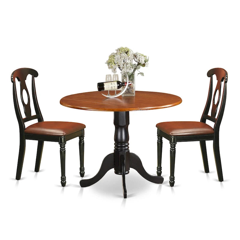 Set da pranzo rotondo con ante a ribalta Black & Cherry, sedie in similpelle (2 o 4 posti)