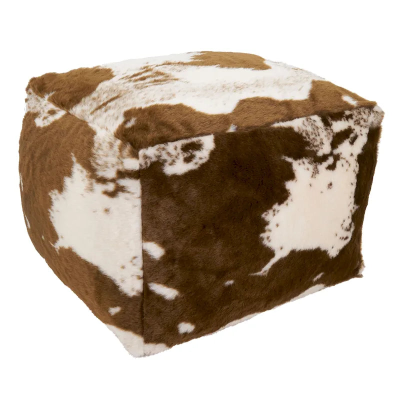 Pouf rotondo in finto pelo di mucca, marrone/nero, 1 posto