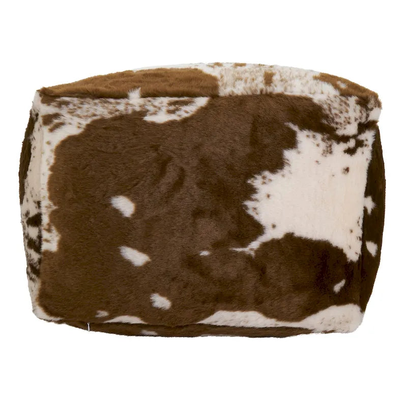 Pouf rotondo in finto pelo di mucca, marrone/nero, 1 posto